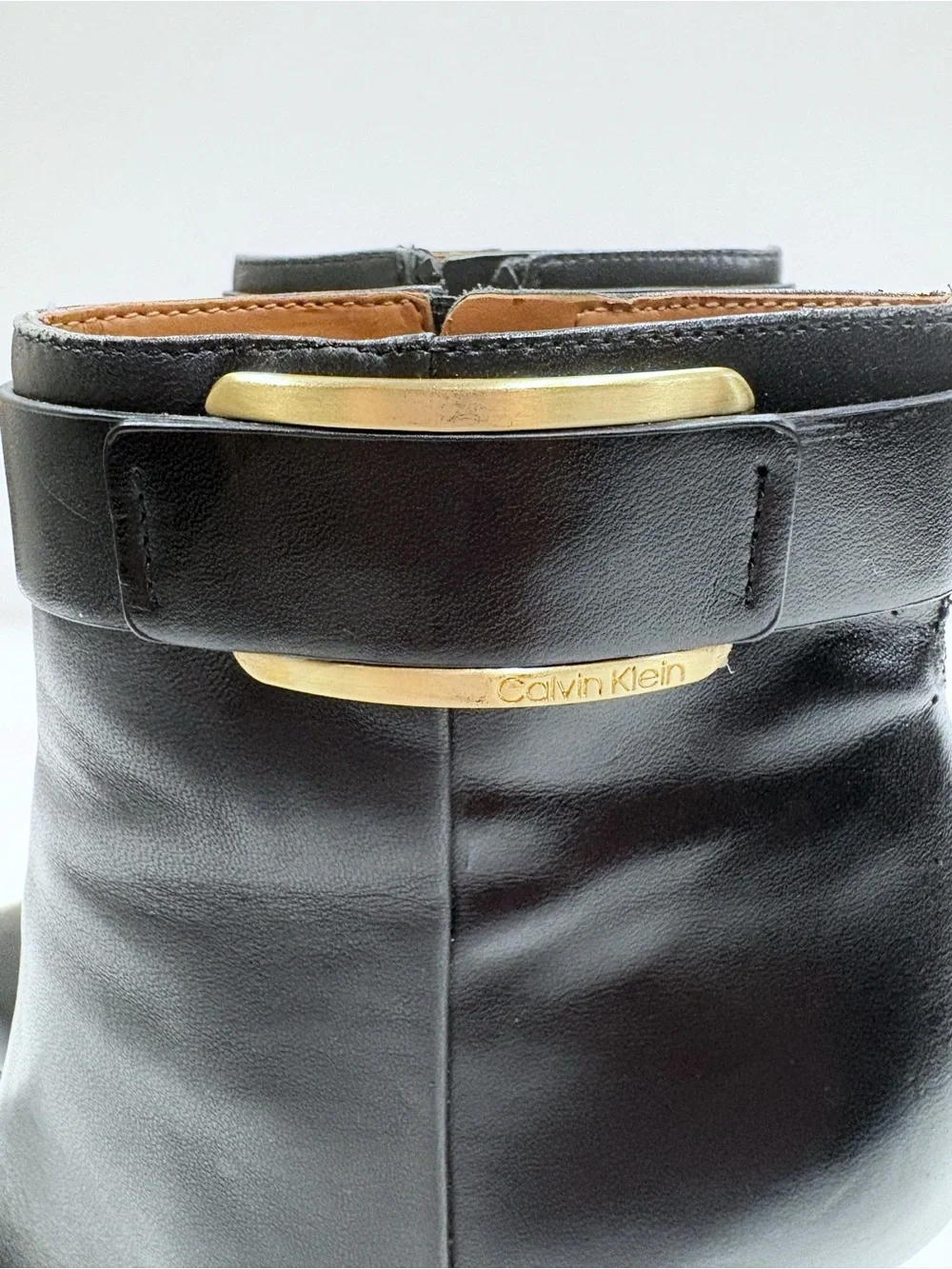 Calvin Klein Georgene Ankle Boots Women US 7 Black Leather Pointed Toe Chic Glam